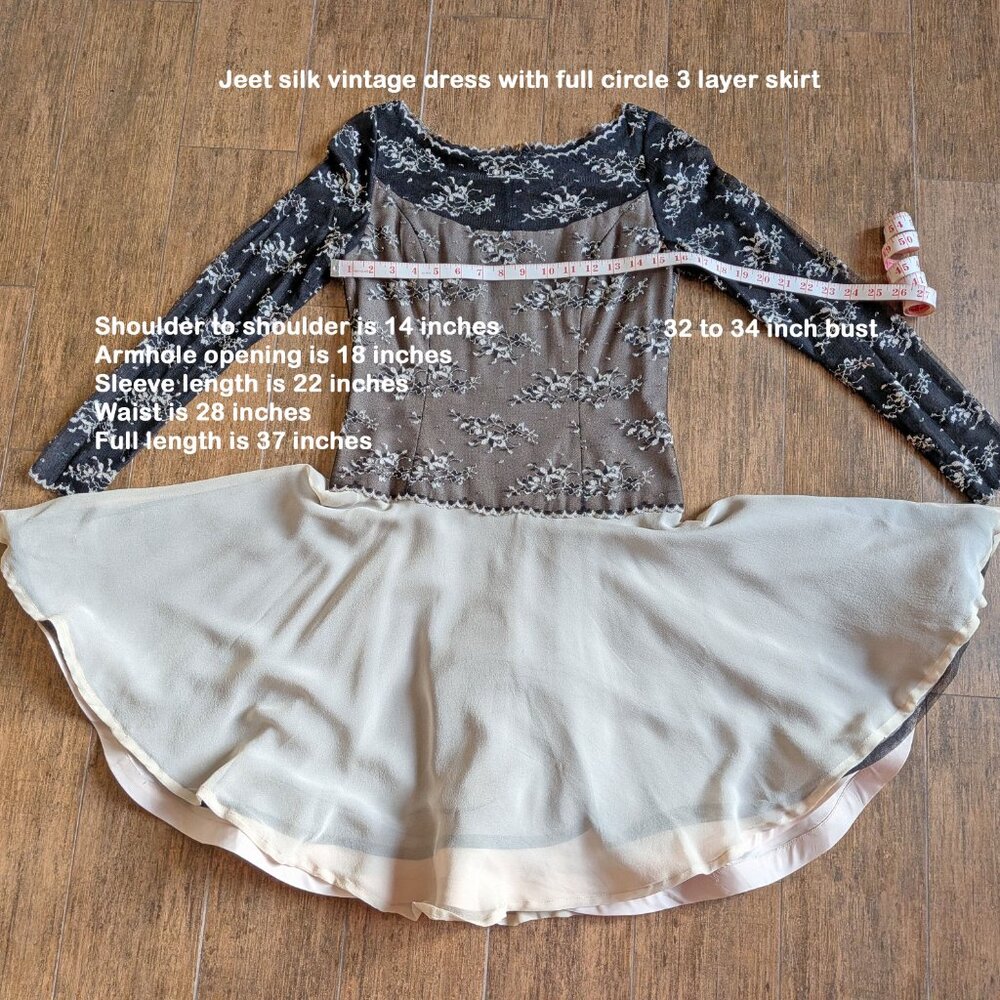 VTG silk & lace event-ready dress, Jeet logo, Made in India, Full circle skirt